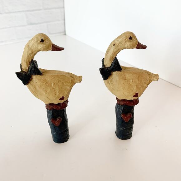Vintage Duck Figurines Set Of 2 Primitive Folk Art Standing on Stumps Figures - Picture 2 of 4